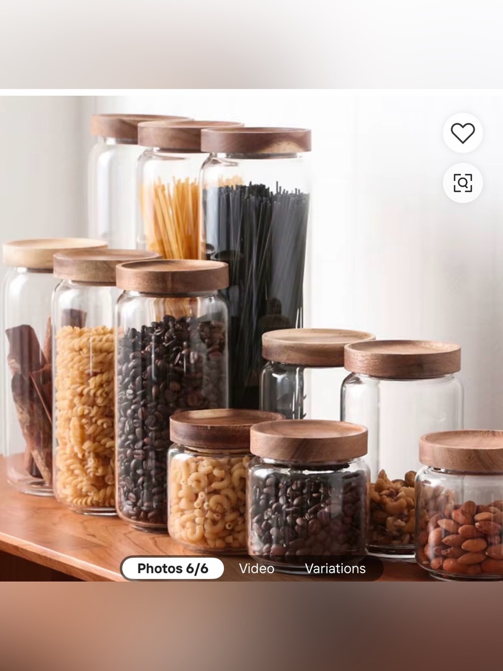 Wood Lid Glass Pantry Jars - Clear Glass Storage Canisters (Set) set of four
